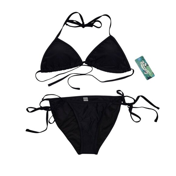 Black Bikini Set With Adjustable Swimsuit Triangle Top Tie-Side Bottoms Size M - Picture 1 of 6